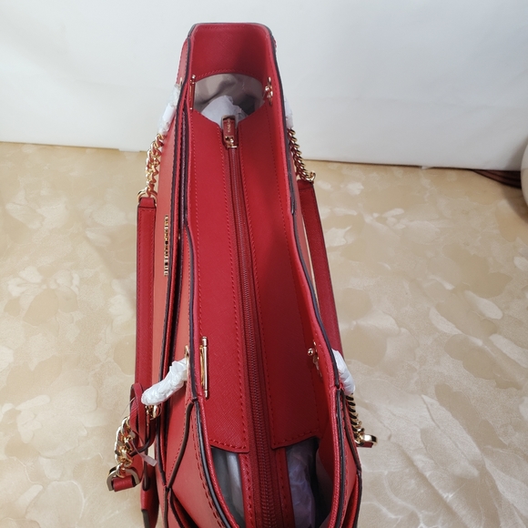 MICHAEL KORS JET SET TRAVEL L RED FLAME SHOULDER MK Bag - Picture 8 of 12